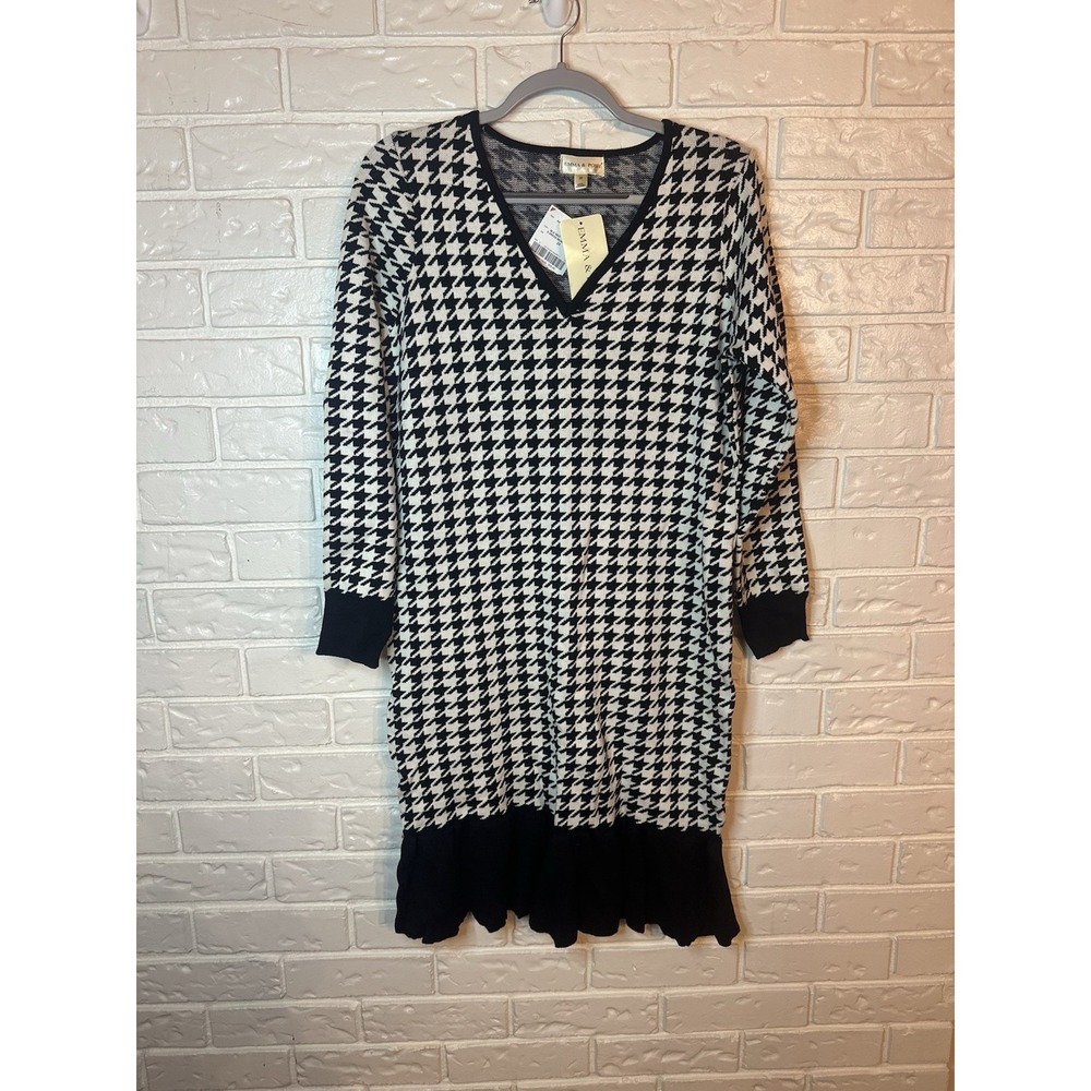 NWT Emma & Posh Houndstooth Knit Dress Black White 2X  Gossip Girl Chic